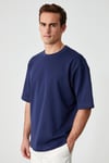 DAZMANN Erkek Oversize Fit Bisiklet Yaka Kısa Kollu %100 Organik Pamuk Lacivert T-Shirt