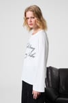DAZULU Kadın Yumuşak Kumaşlı Baskılı Uzun Kollu Beyaz T-Shirt