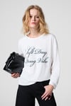 DAZULU Kadın Yumuşak Kumaşlı Baskılı Uzun Kollu Beyaz T-Shirt