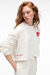 DELYRA Kadın Bisiklet Yaka Rahat Kesim Nakış Detaylı Ekru Sweatshirt