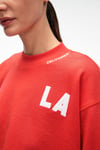 DELYRA Kadın Bisiklet Yaka Rahat Kesim Nakış Detaylı Kırmızı Sweatshirt