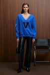 DIVINE Kadın V Yakalı Nakış Ve Patch Detaylı Mavi Sweatshirt