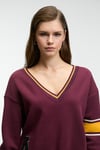 DIVINE Kadın V Yakalı Nakış Ve Patch Detaylı Bordo Sweatshirt