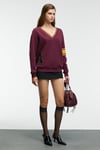 DIVINE Kadın V Yakalı Nakış Ve Patch Detaylı Bordo Sweatshirt