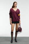DIVINE Kadın V Yakalı Nakış Ve Patch Detaylı Bordo Sweatshirt