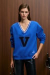 DIVINE Kadın V Yakalı Nakış Ve Patch Detaylı Mavi Sweatshirt