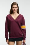 DIVINE Kadın V Yakalı Nakış Ve Patch Detaylı Bordo Sweatshirt