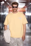 DUKI Erkek Bisiklet Yaka Organik Pamuklu Baskılı Oversıze Sarı T-Shirt