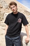 DUKI Erkek Bisiklet Yaka Organik Pamuklu Baskılı Oversıze Siyah T-Shirt