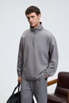 EDISON Erkek Yarım Fermuarlı Kolu Baskılı Dik Yaka Koyu Gri Sweatshirt
