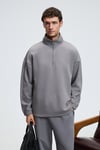 EDISON Erkek Yarım Fermuarlı Kolu Baskılı Dik Yaka Koyu Gri Sweatshirt