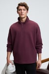 EDISON Erkek Yarım Fermuarlı Kolu Baskılı Dik Yaka Bordo Sweatshirt