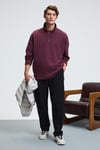 EDISON Erkek Yarım Fermuarlı Kolu Baskılı Dik Yaka Bordo Sweatshirt