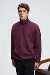 EDISON Erkek Yarım Fermuarlı Kolu Baskılı Dik Yaka Bordo Sweatshirt
