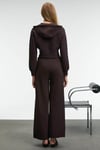 ELARA Kadın Metal Fermuarlı Nakışlı Kapüşonlu Crop Koyu Kahverengi Sweatshirt