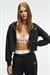ELARA Kadın Metal Fermuarlı Nakışlı Kapüşonlu Crop Antrasit Sweatshirt