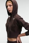 ELARA Kadın Metal Fermuarlı Nakışlı Kapüşonlu Crop Koyu Kahverengi Sweatshirt