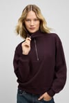 ENDORA Kadın Yumuşak Polarlı Kumaşlı Yakası Fermuarlı Regular Bordo Sweatshirt