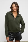 ENDORA Kadın Yumuşak Polarlı Kumaşlı Yakası Fermuarlı Regular Haki Sweatshirt