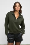 ENDORA Kadın Yumuşak Polarlı Kumaşlı Yakası Fermuarlı Regular Haki Sweatshirt