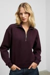 ENDORA Kadın Yumuşak Polarlı Kumaşlı Yakası Fermuarlı Regular Bordo Sweatshirt