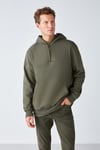 EPIC Erkek Yumusaçık Kumaşlı Nakış Detaylı Kapüşonlu Kordonlu Regular Haki Sweatshirt
