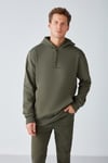 EPIC Erkek Yumusaçık Kumaşlı Nakış Detaylı Kapüşonlu Kordonlu Regular Haki Sweatshirt