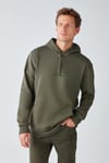 EPIC Erkek Yumusaçık Kumaşlı Nakış Detaylı Kapüşonlu Kordonlu Regular Haki Sweatshirt