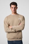 Ernest Erkek Organik Pamuklu Yumuşacık Baskı Detaylı Bisiklet Yaka İçi Polarlı Bej Sweatshirt