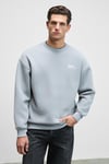 Ernest Erkek Organik Pamuklu Yumuşacık Baskı Detaylı Bisiklet Yaka İçi Polarlı Açık Gri Sweatshirt
