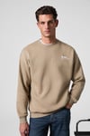 Ernest Erkek Organik Pamuklu Yumuşacık Baskı Detaylı Bisiklet Yaka İçi Polarlı Bej Sweatshirt