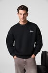 Ernest Erkek Organik Pamuklu Yumuşacık Baskı Detaylı Bisiklet Yaka İçi Polarlı Siyah Sweatshirt
