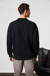 Ernest Erkek Organik Pamuklu Yumuşacık Baskı Detaylı Bisiklet Yaka İçi Polarlı Siyah Sweatshirt