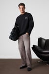 Ernest Erkek Organik Pamuklu Yumuşacık Baskı Detaylı Bisiklet Yaka İçi Polarlı Siyah Sweatshirt