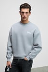 Ernest Erkek Organik Pamuklu Yumuşacık Baskı Detaylı Bisiklet Yaka İçi Polarlı Açık Gri Sweatshirt