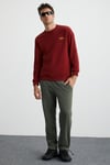 ERNEST Erkek Yumuşacık İçi Polarlı Baskı Detaylı Organik Pamuk Oversize Bordo Sweatshirt
