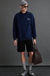 ERNEST Erkek Yumuşacık İçi Polarlı Baskı Detaylı Organik Pamuk Oversize Lacivert Sweatshirt