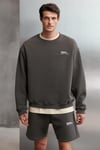 ERNEST Erkek Yumuşacık İçi Polarlı Baskı Detaylı Organik Pamuk Oversize Gri Sweatshirt
