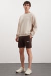ERNEST Erkek Yumuşacık İçi Polarlı Baskı Detaylı Organik Pamuk Oversize Vizon Sweatshirt