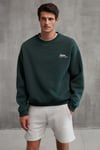 ERNEST Erkek Yumuşacık İçi Polarlı Baskı Detaylı Organik Pamuk Oversize Koyu Yeşil Sweatshirt