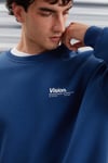 ERNEST Erkek Yumuşacık İçi Polarlı Baskı Detaylı Organik Pamuk Oversize Mavi Sweatshirt