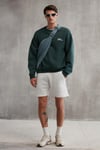 ERNEST Erkek Yumuşacık İçi Polarlı Baskı Detaylı Organik Pamuk Oversize Koyu Yeşil Sweatshirt