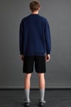 ERNEST Erkek Yumuşacık İçi Polarlı Baskı Detaylı Organik Pamuk Oversize Lacivert Sweatshirt