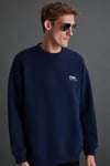 ERNEST Erkek Yumuşacık İçi Polarlı Baskı Detaylı Organik Pamuk Oversize Lacivert Sweatshirt