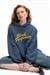 EVANTIA Kadın Baskılı Oversize Kapüşonlu Nakış Detaylı Kanguru Cep Lacivert Sweatshirt