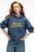 EVANTIA Kadın Baskılı Oversize Kapüşonlu Nakış Detaylı Kanguru Cep Lacivert Sweatshirt