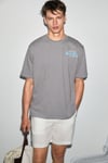 FARID Erkek %100 Organik Pamuklu Baskı Detaylı Yuvarlak Yaka Regular Fit Gri T-Shirt