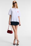 FEYLORA Kadın %100 Pamuk Oversize Fit Baskı Detaylı Kısa Kollu Bisiklet Yaka Beyaz T-Shirt