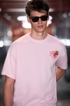 FILIERO Erkek %100 Organik Pamuklu Baskı Detaylı Yuvarlak Yaka Regular Fit Pembe T-Shirt