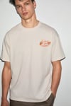 FILIERO Erkek %100 Organik Pamuklu Baskı Detaylı Yuvarlak Yaka Regular Fit Vanilya T-Shirt